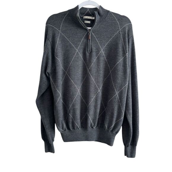 Peter Millar 100%  Merino Wool Pullover 1/4 Zip Mock Neck Sweater Gray Men's L - Picture 1 of 8